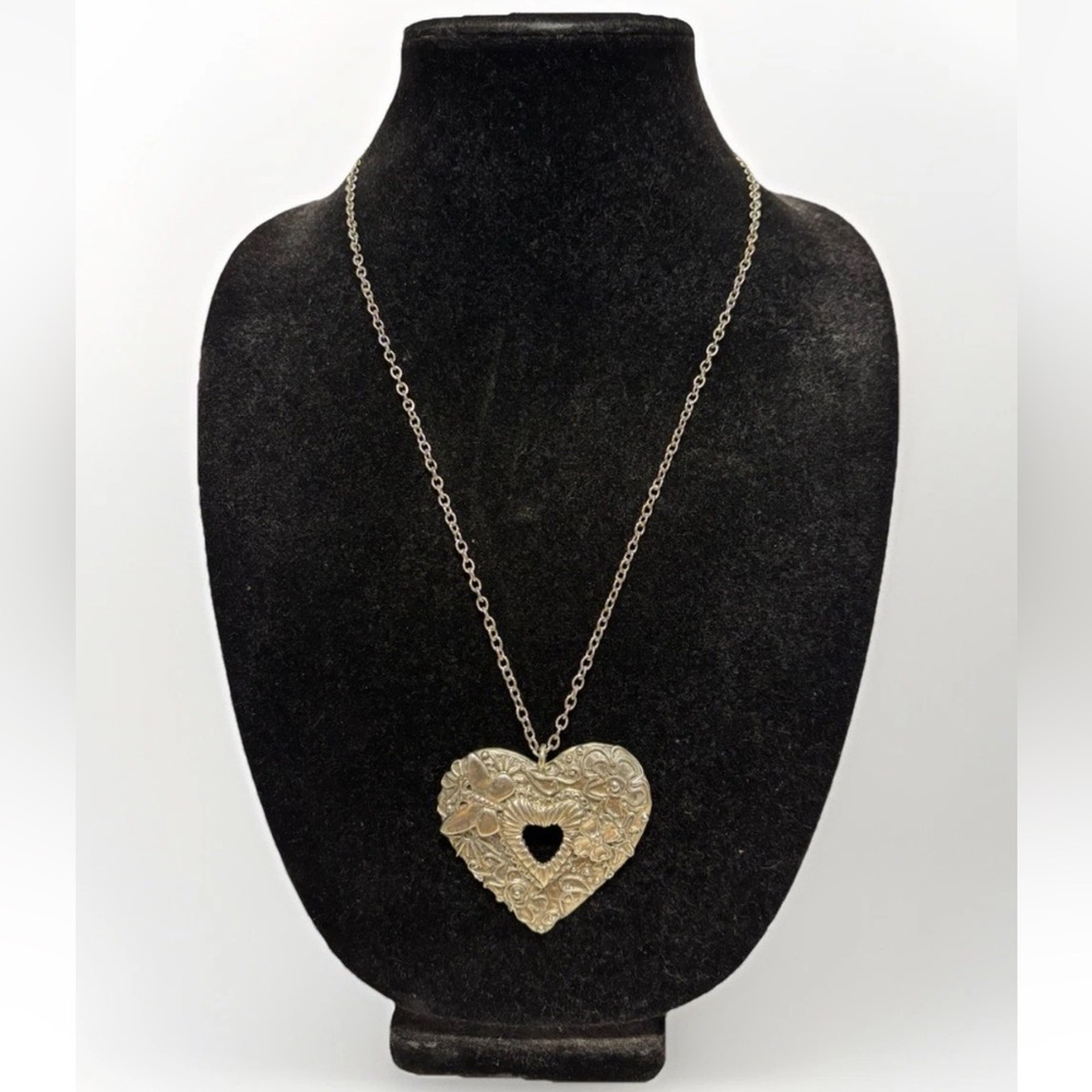 Vintage Marcie USA Steampunk Heart Pendant on 24in Chain #5277